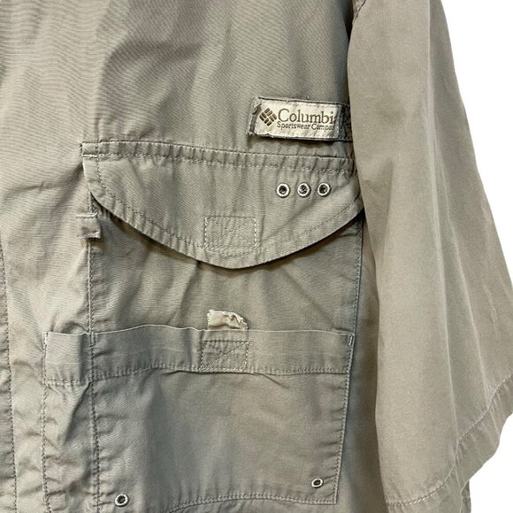 Vintage Columbia PFG Technical Fishing Button Down Shirt Green Cotton Size Large - Picture 2 of 12